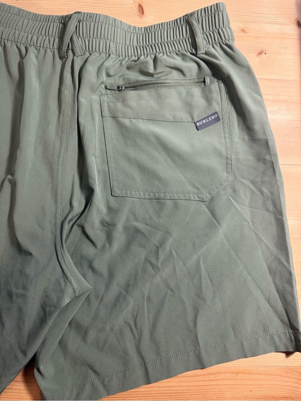 BURLEBO Olive Swim Shorts with Back Zip Pocket